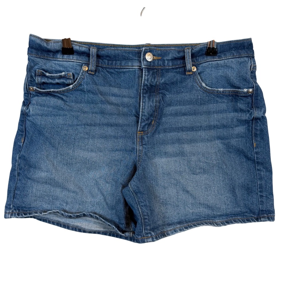 LOFT The Roll Short Denim Jean Shorts Medium Wash Blue Sz. 6 28 Stretch Mid Rise